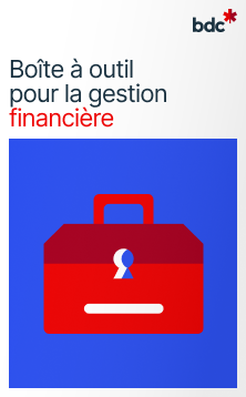 Illustration d'une boîte à outils rouge avec le texte Boîte à outil pour la gestion financière