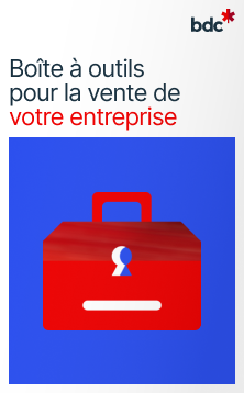 Illustration d'une boîte à outils rouge avec le texte Boîte à outils pour la vente de votre entreprise