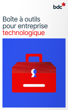 Illustration d'une boîte à outils rouge avec le texte Boîte à outils pour entreprise technologique