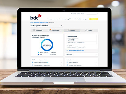 Tableau de bord du compte en ligne BDC sur écran d'ordinateur