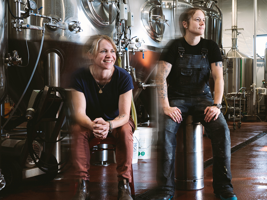 Alicia MacDonald and Sonja Mills in the Port Rexton Brewing Company factory